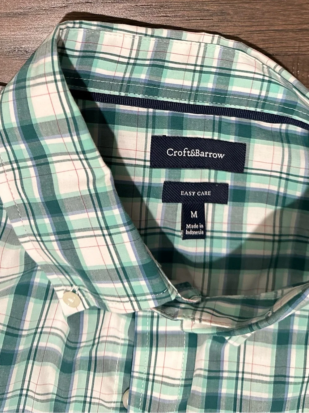 croft & barrow Green and White Plaid Button-Down Shirt, short sleeve